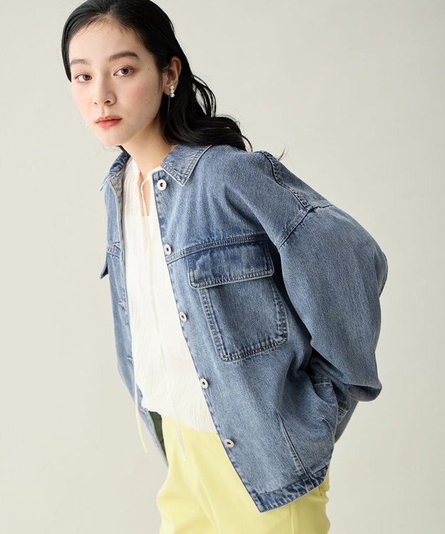 ANY L ミディデニムジャケット ブリーチ