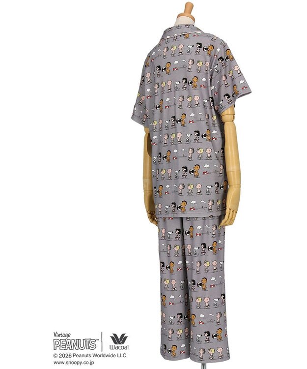 WACOAL PEANUTS パジャマ 5分袖 半袖 8分丈 綿100%(本体) スヌーピー レディース FDT167 /ワコール グレー