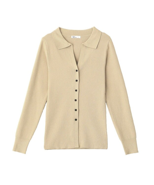 CRAFT STANDARD BOUTIQUE 襟付きコンパクトリブニットカーディガン Beige