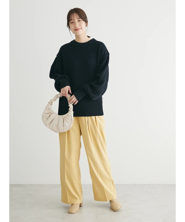 Green Parks 洗える　アゼ編みニットプルオーバー Dark Navy