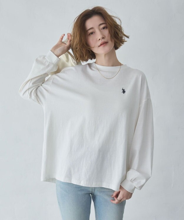 WEGO 【大好評により再入荷！】USPOLOだぼそでカラーロンT ホワイト