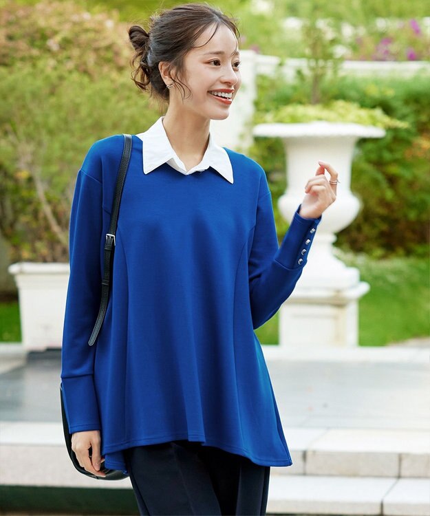 Tiaclasse 【洗える】【ふわもち美すふれ】フレアシルエットカットソー ブルー