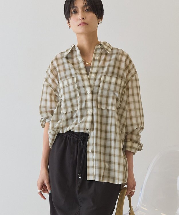 AMERICAN HOLIC シアーチェックシャツ Light Beige