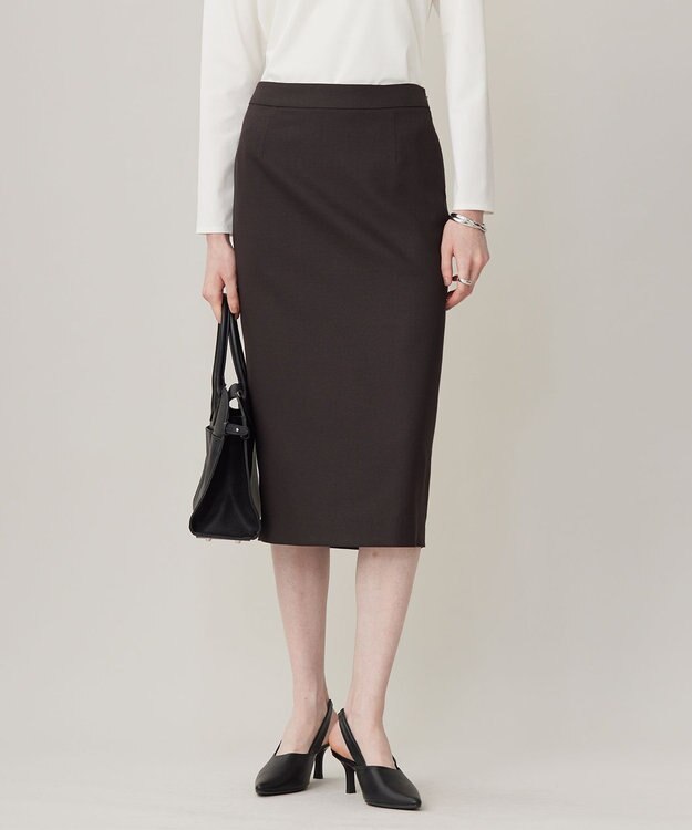 ICB L 【洗える】プロヴィスウールツイル  タイトスカート チャコール系