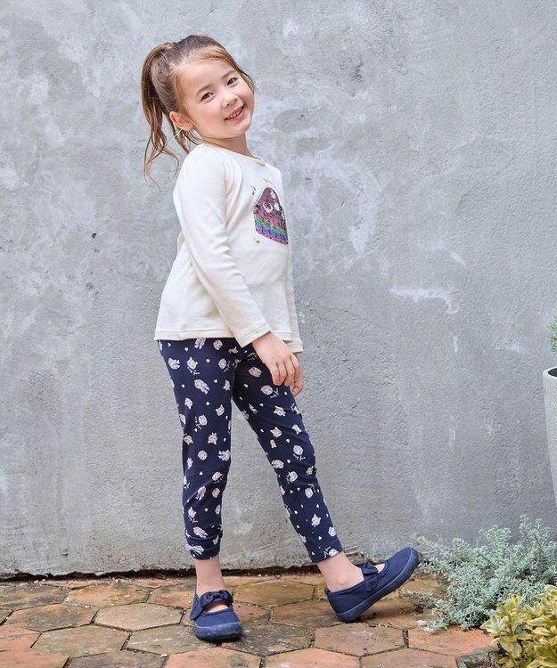 ANY KIDS 総柄プリントレギンス ネイビー×ネコ