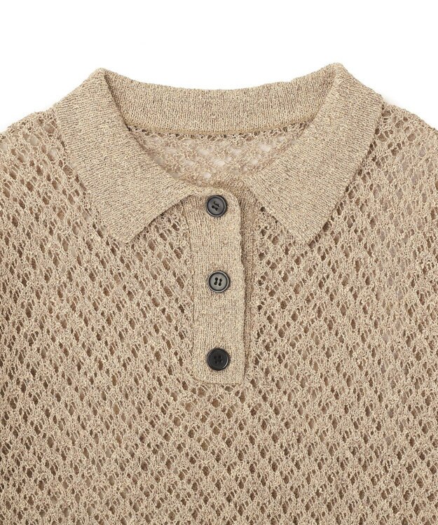 Green Parks 衿付き透かし編みニットプルオーバー Beige