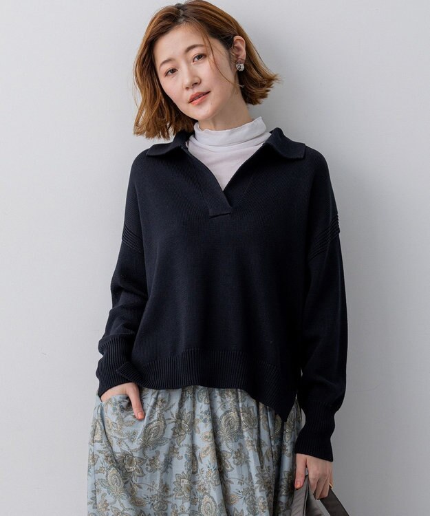 23区 【先行予約】コットンギマ スキッパー ニット ネイビー系