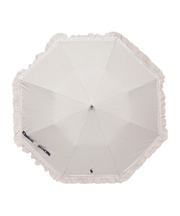 MOONBAT 【遮光/晴雨兼用日傘】POLO RALPH LAUREN(ポロ ラルフローレン) ストライプフリル 折りたたみ傘 楽折 遮熱 UV ベージュ