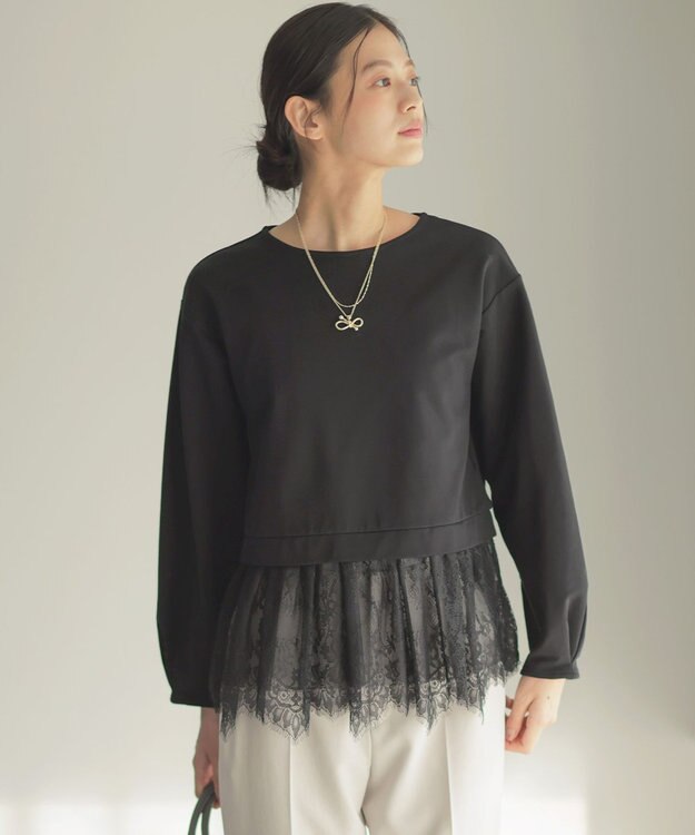 組曲 【先行予約】フレンチテリーレースコンビ カットソー ブラック系