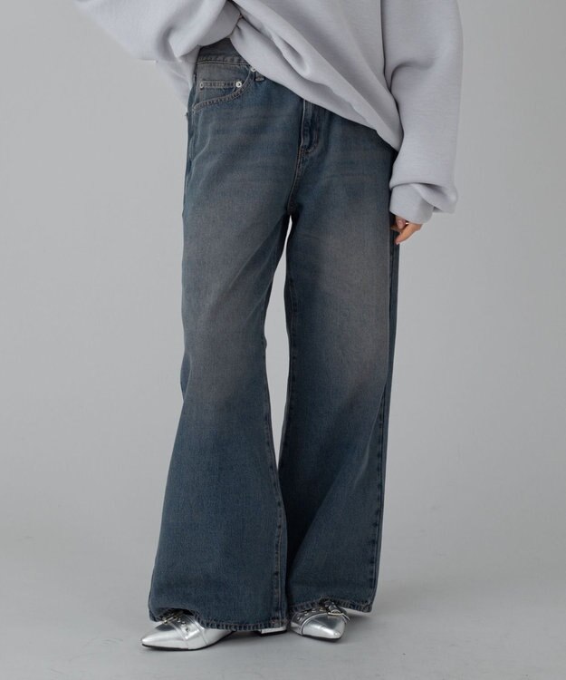 WEGO 【ユニセックス着用ITEM/ウエスト調整可】フレアデニムパンツ デニム中濃加工色