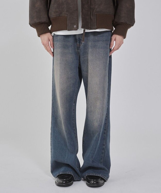 WEGO 【ユニセックス着用ITEM/ウエスト調整可】フレアデニムパンツ デニム中濃加工色