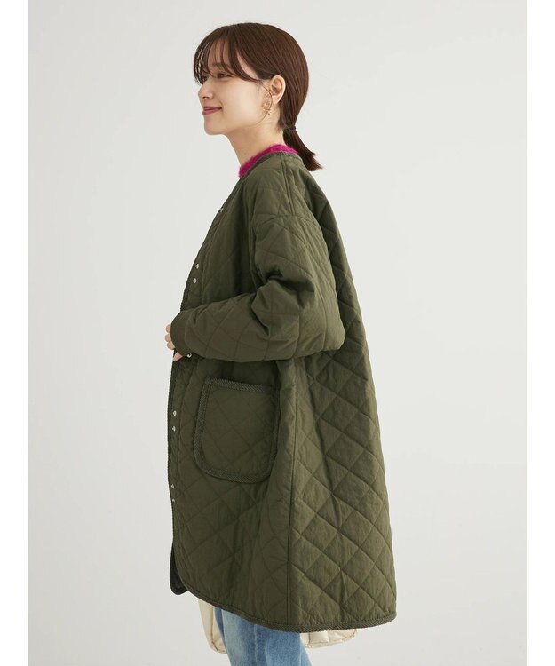 Green Parks キルティングミドル丈コート Khaki