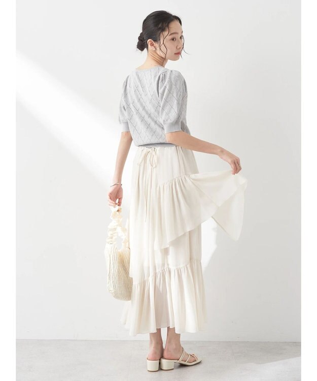 earth music&ecology シアー楊柳アシメティアードスカート Off White