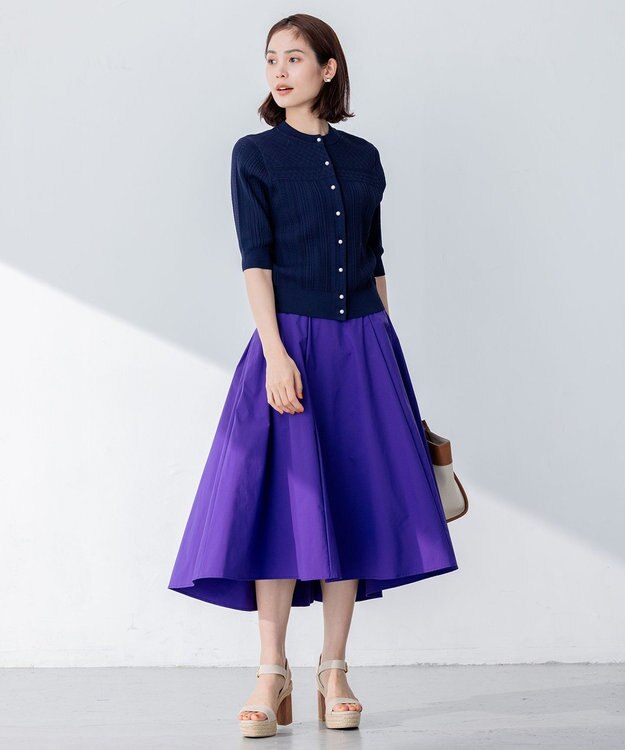 組曲 【前後着用可】MINAレーシーニット カーディガン ネイビー系