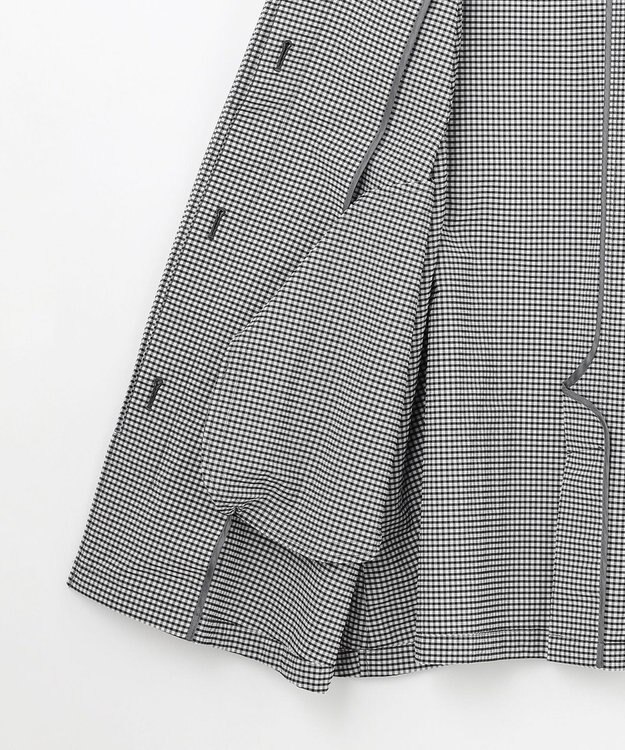 J.PRESS LADIES L 【洗える】Lightストレッチギンガム シングル トレンチコート ブラック×ライトグレーギンガム系