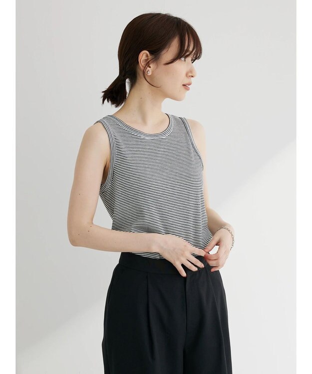 Green Parks ボーダーリブタンクトップ Off White