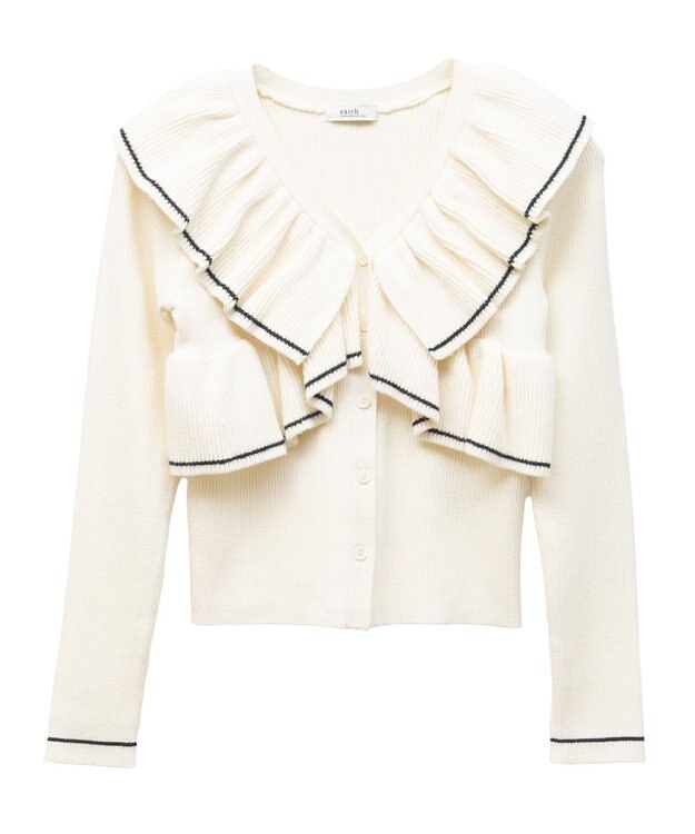 earth music&ecology Ｖネックフリルニットカーディガン Ivory