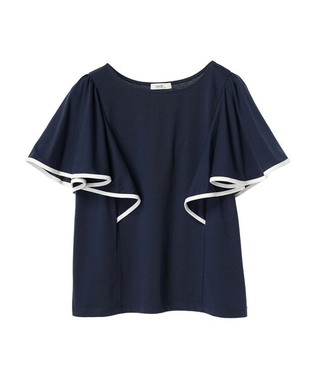 earth music&ecology パイピングフレアスリーブカットソー Navy