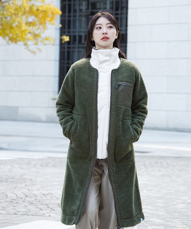 SHARE PARK LADIES 【LADIES】ボアフリースロングカーディガン オリーブ