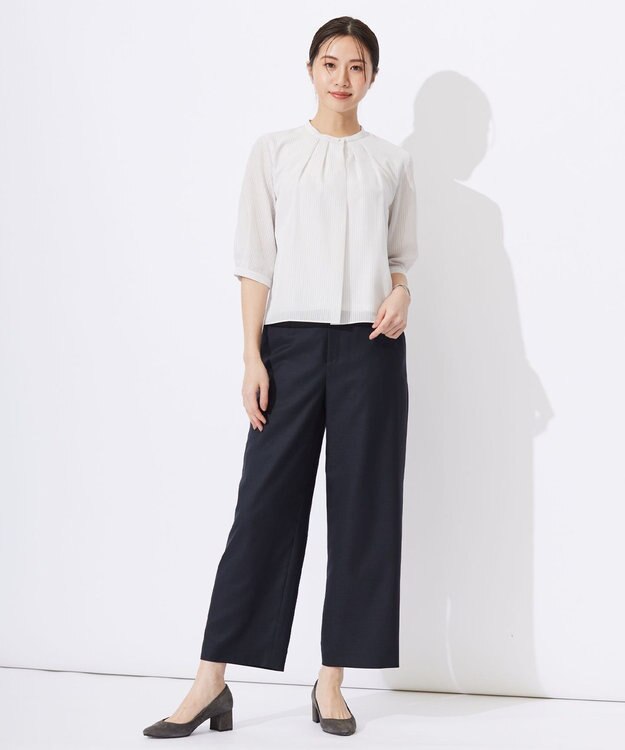 J.PRESS LADIES 【セットアップ対応・洗える・UVケア・速乾】 OXIJEWELストレッチ セミワイド パンツ ネイビー系