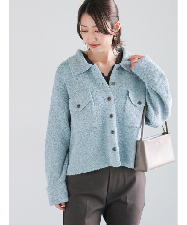 Te chichi メランジ衿ニットジャケット ブルー