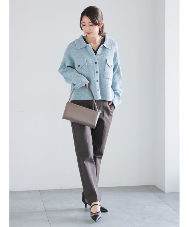 Te chichi メランジ衿ニットジャケット ブルー