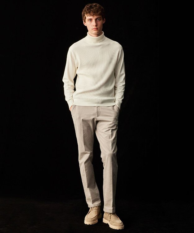 JOSEPH ABBOUD 【ウエストも伸びる！/ストレッチ/暖かい/オーガニック】オーガニックカルゼストレッチ パンツ ライトグレー系