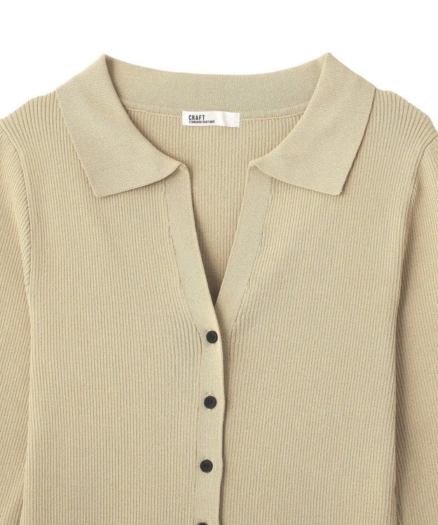 CRAFT STANDARD BOUTIQUE 襟付きコンパクトリブニットカーディガン Beige