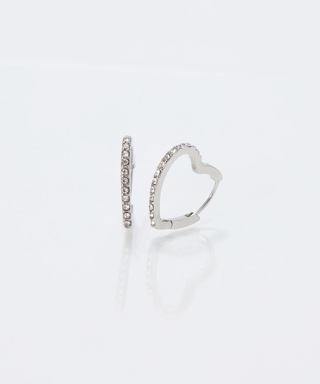 Phoebe 【金属アレルギー対応】ワンタッチライナーハートビジューフープピアス　シルバー シルバー