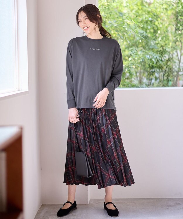 ANY L 【洗濯機可】チビロゴロングスリーブＴシャツ チャコール