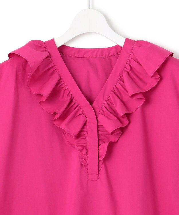 23区 L 【一部店舗限定/洗える】ハイカウントウェザーストレッチ フリル ブラウス マゼンダ