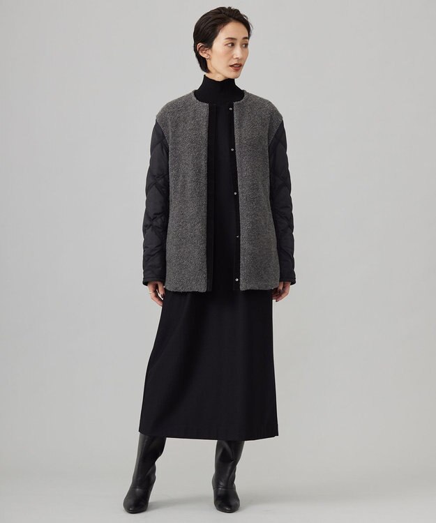 ICB 【リバーシブル着用可能】 ラミネートパイルキルト ミドル丈コート チャコール系