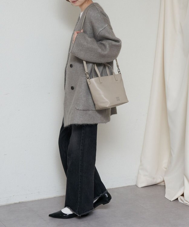 russet レザー2WAYミニトートバッグ(CE-1664) GrayBeige