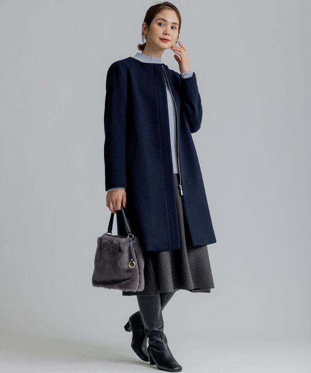 組曲 【2WAY・WEB限定】ショートビーバー フーディーロングコート ネイビー系