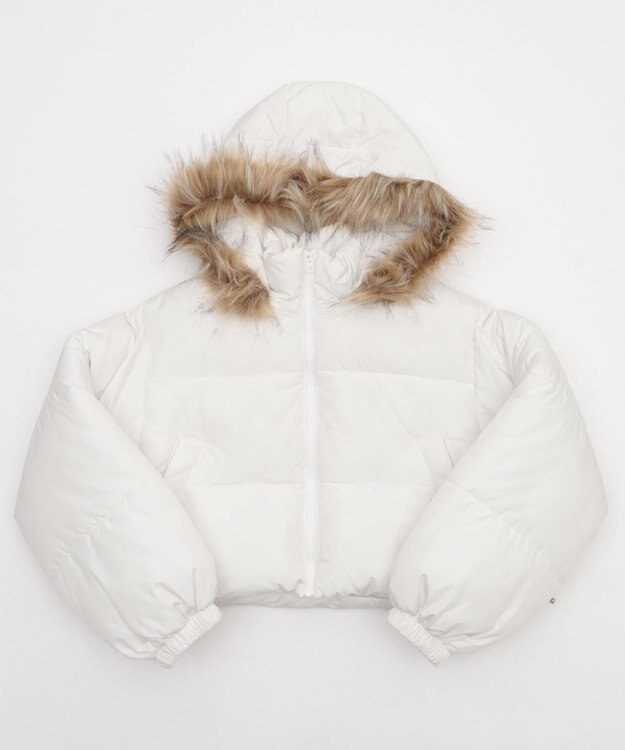 WEGO 【25年秋冬新作/SMサイズ展開】2WAYファーフードショートパファーブルゾン ホワイト