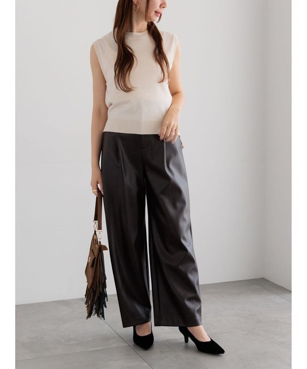 Te chichi フェイクレザーセミワイドパンツ《2025Autumn catalog item》 ブラウン
