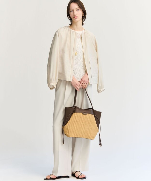 23区 【接触冷感/UVカット/吸水速乾】ストレッチジョーゼット ワイド パンツ ベージュ系