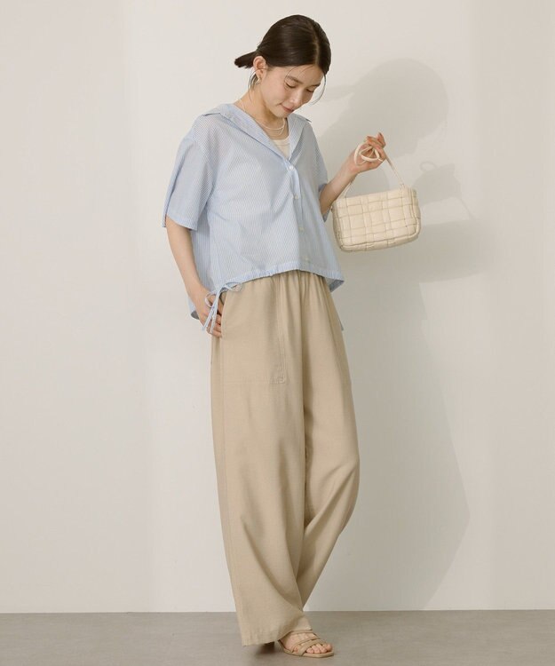 AMERICAN HOLIC T/Rキュプラ ドロストヘムシャツ Stripe Sax