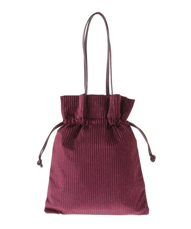 Green Parks ａｎｄｍｉｋｋａ．ラメベロアプリーツ巾着バッグ Bordeaux