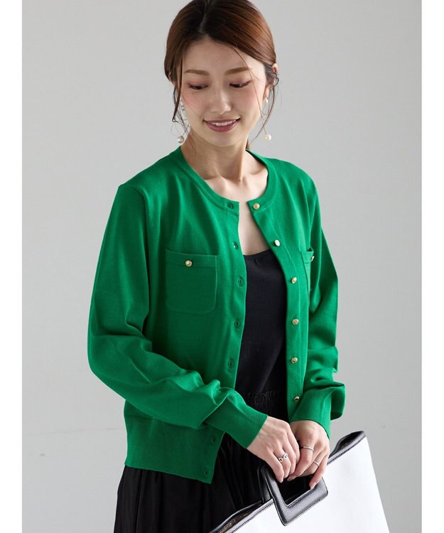Te chichi 金釦ポケット付きクルーカーディガン グリーン