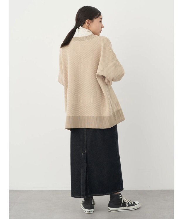 earth music&ecology ダイヤ柄ジャガードカーディガン Beige