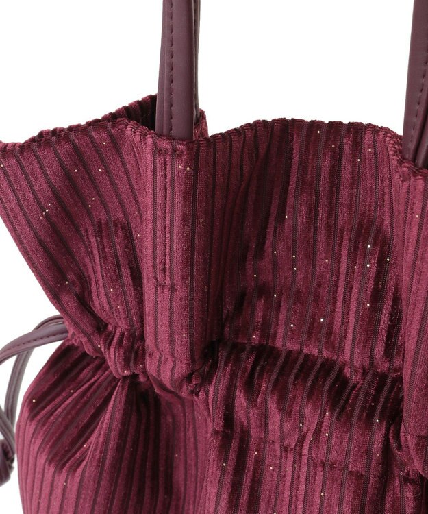 Green Parks ａｎｄｍｉｋｋａ．ラメベロアプリーツ巾着バッグ Bordeaux