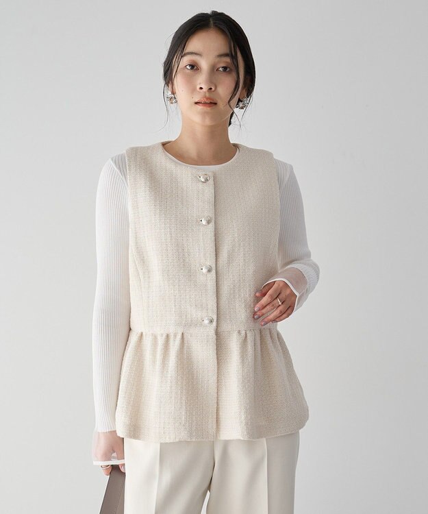 YECCA VECCA ツイードペプラムジレ Off White