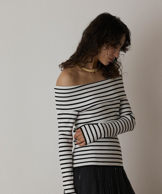 GRACE CONTINENTAL オフショルリブニットトップ バイカラー