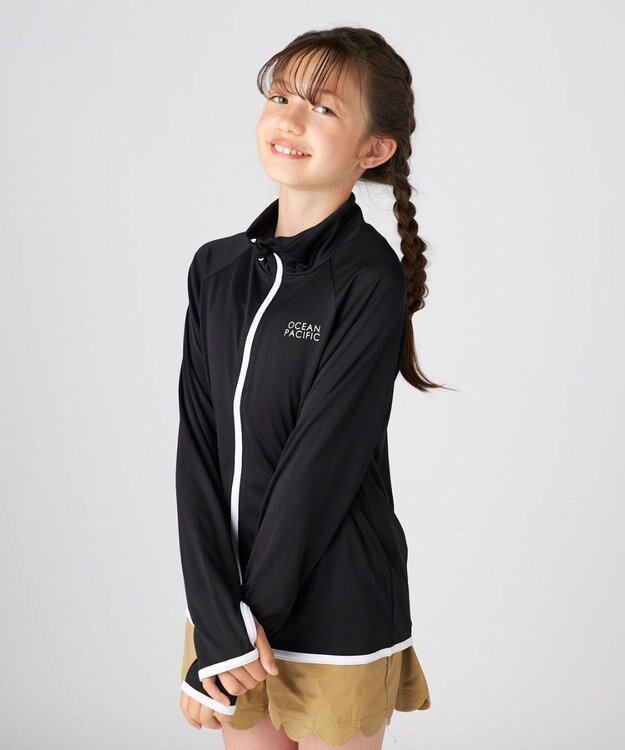 OP／FILA 【Ocean Pacific】フルジップ OPロゴラッシュガード ブラック