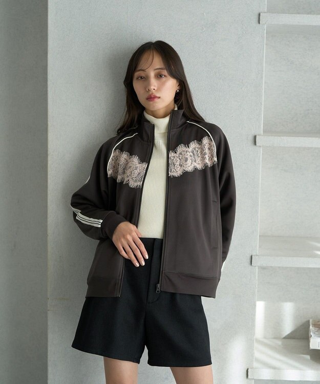 earth music&ecology フロントレーストラックジャケット Charcoal Gray