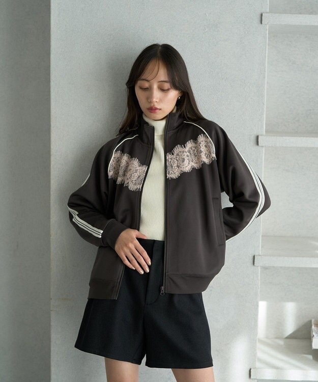 earth music&ecology フロントレーストラックジャケット Charcoal Gray