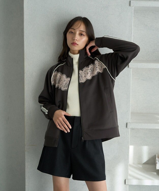 earth music&ecology フロントレーストラックジャケット Charcoal Gray