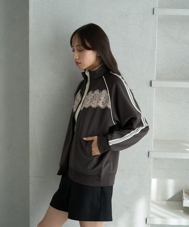earth music&ecology フロントレーストラックジャケット Charcoal Gray