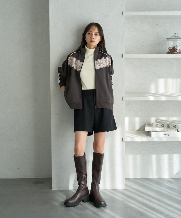 earth music&ecology フロントレーストラックジャケット Charcoal Gray